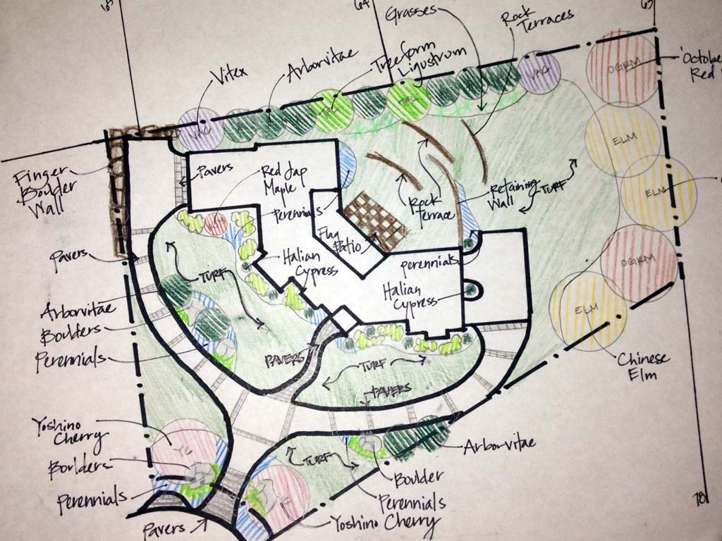 detailed hand-sketched garden plan